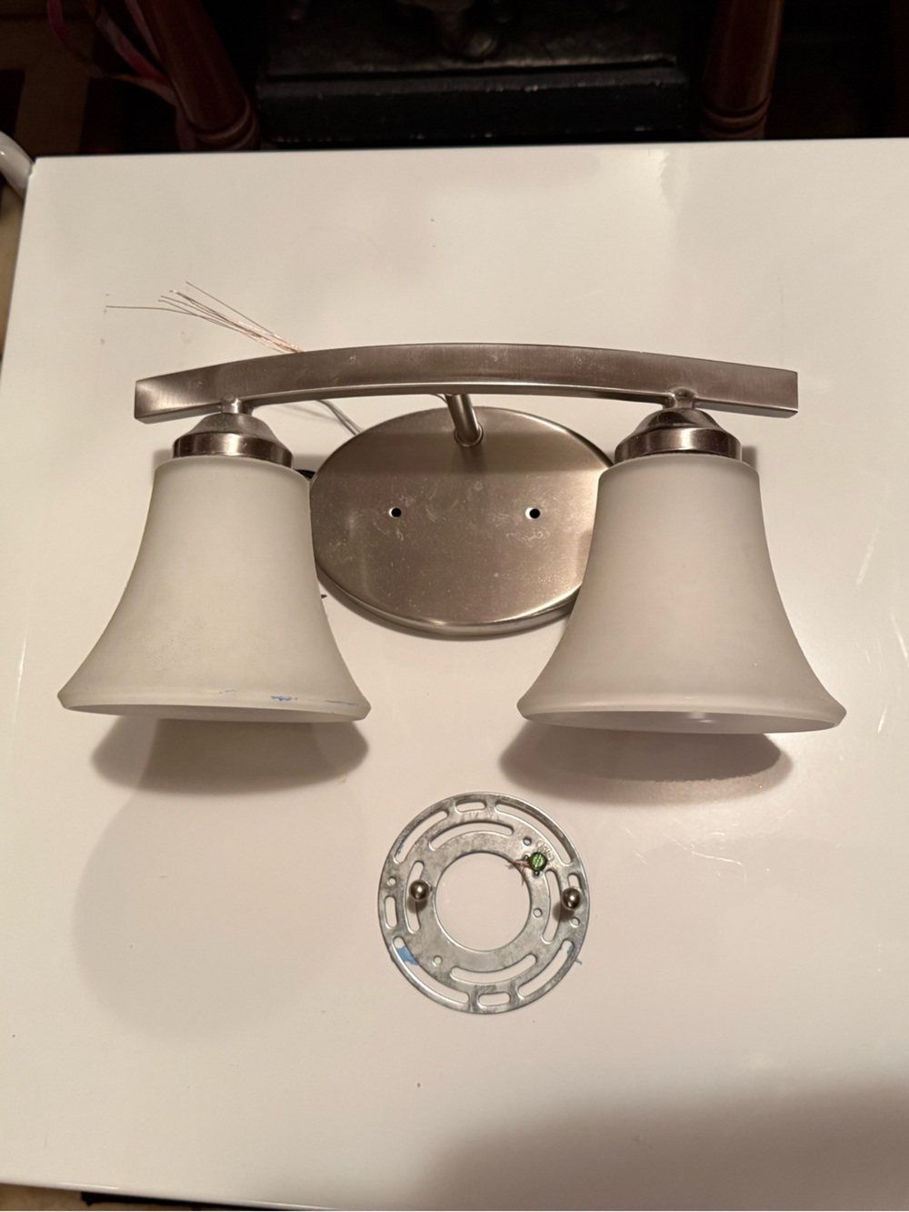 2-Light Brushed Nickel Bathroom Vanity Light with White Frosted Glass